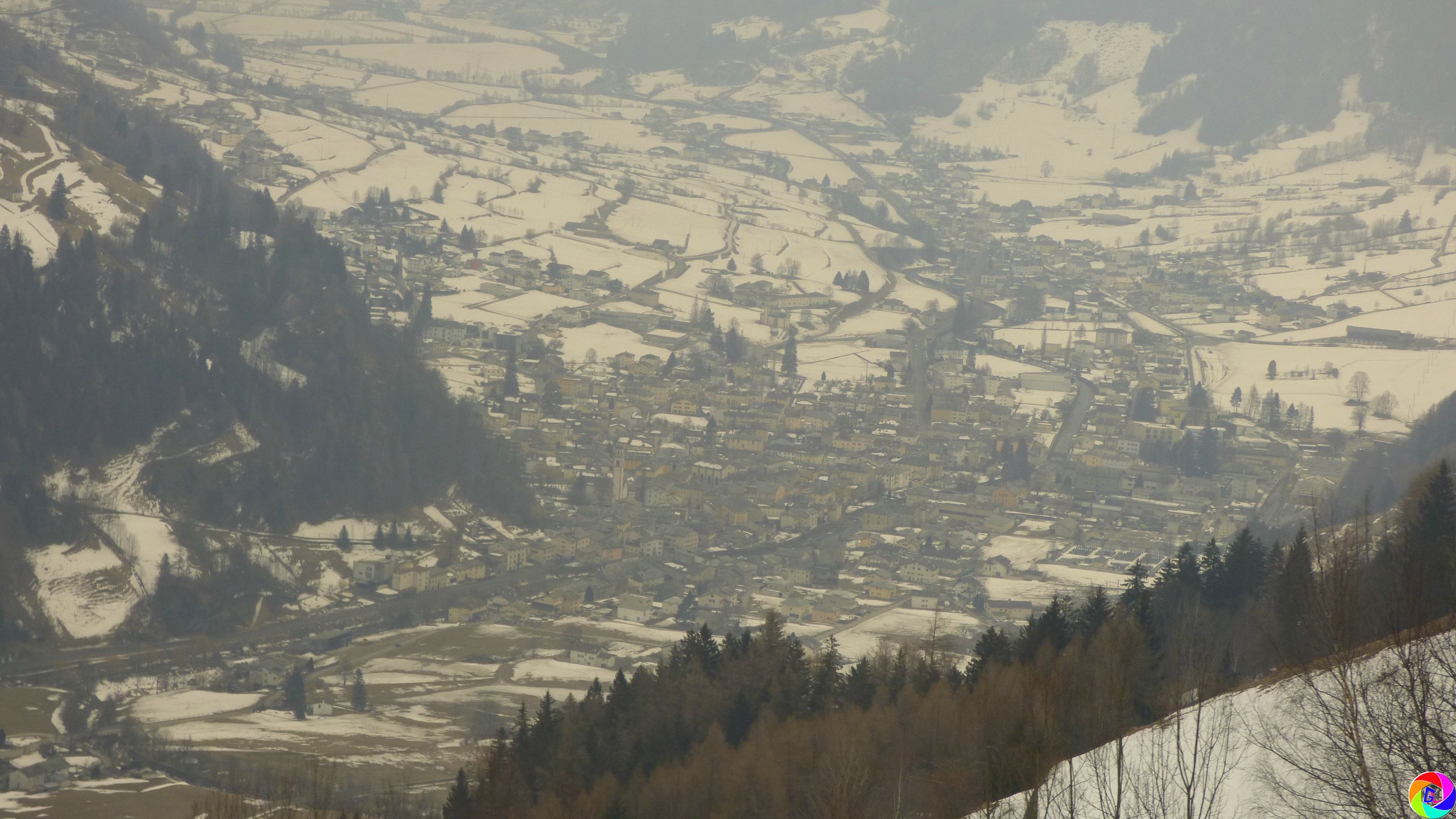 View down valley to Poschiavo, next station on route.